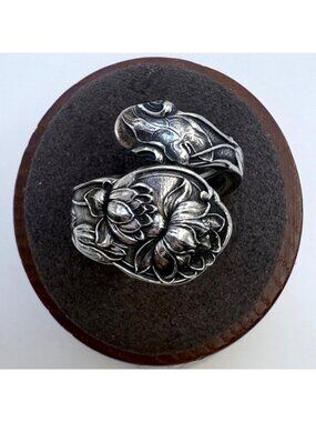 Bypass Design Floral Spoon Ring Sterling Silver 925 Size 6.75